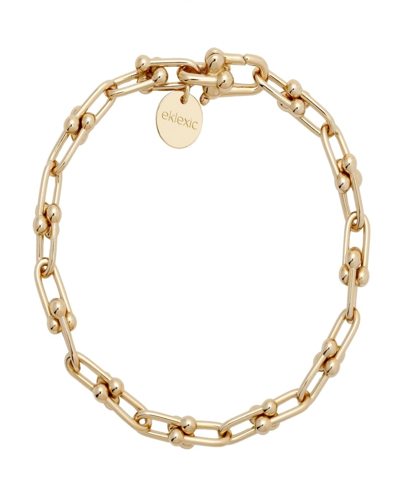Front of a size 8.5" Margaux Bracelet 8.5" Gold in Gold by Eklexic. | dia_product_style_image_id:283719